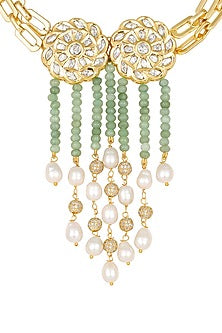 Micron Gold Finish Choker Necklace With Agate Stones