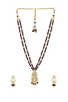 Micron Gold Finish Kundan & Agates Long Necklace Set