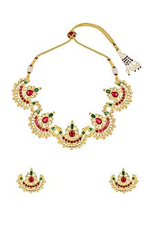 Micron Gold Finish Tumble Stones Choker Necklace Set