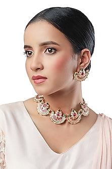 Micron Gold Finish Tumble Stones Choker Necklace Set