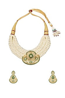 Micron Gold Finish Tumble & Agate Stones Choker Necklace Set