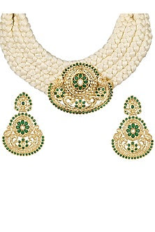 Micron Gold Finish Tumble & Agate Stones Choker Necklace Set