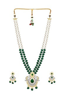 Micron Gold Finish Zircons long Necklace Set