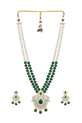 Micron Gold Finish Zircons long Necklace Set