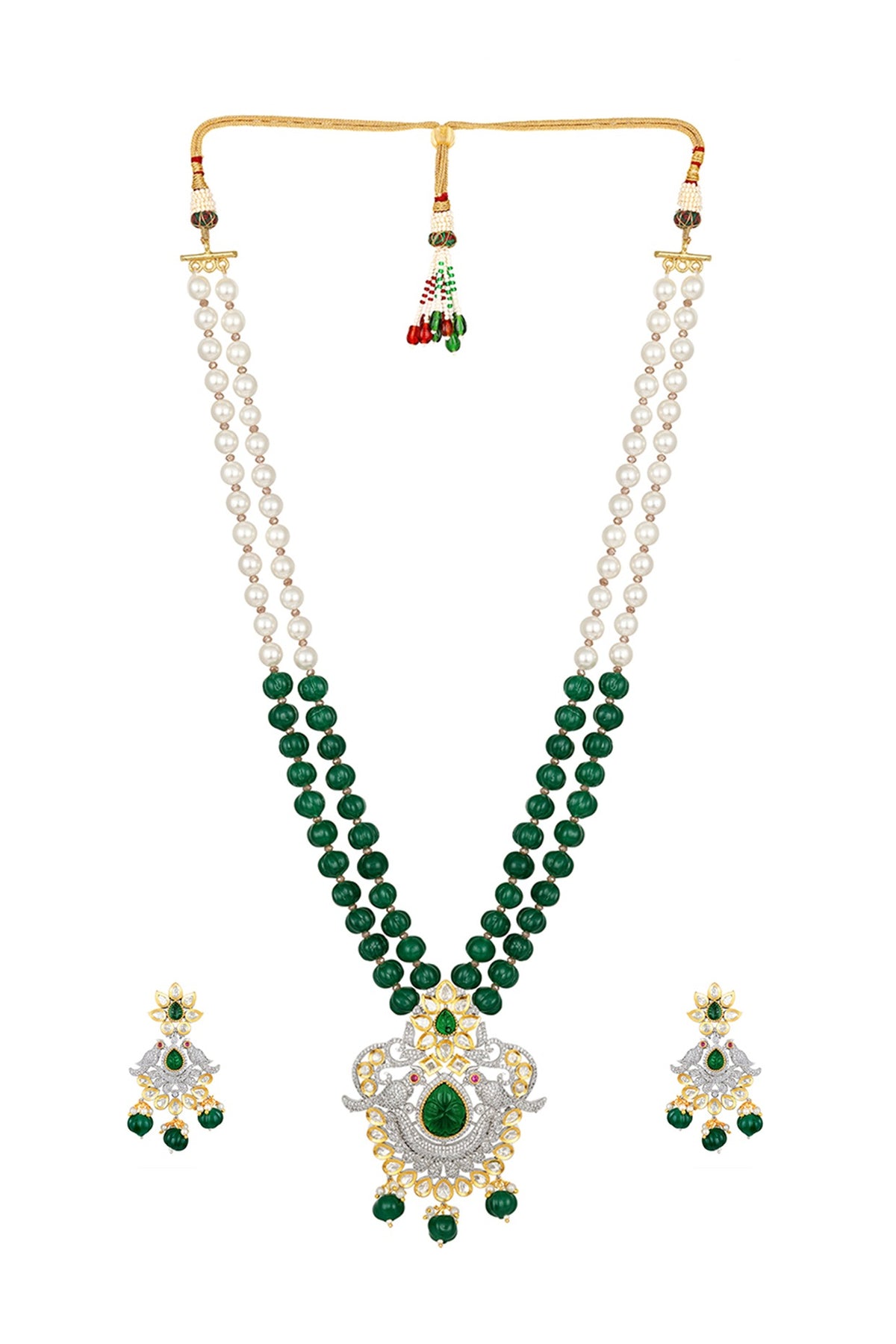 Micron Gold Finish Zircons long Necklace Set