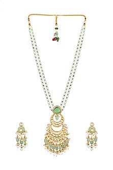Micron Gold Finish Pearls Long Necklace Set