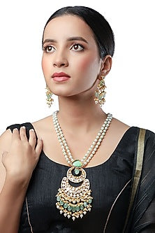 Micron Gold Finish Pearls Long Necklace Set
