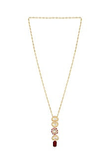 Micron Gold Finish Long Necklace With Agates & Tumble Stones