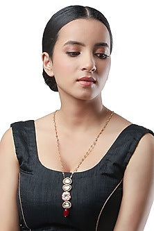 Micron Gold Finish Long Necklace With Agates & Tumble Stones