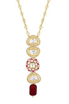 Micron Gold Finish Long Necklace With Agates & Tumble Stones