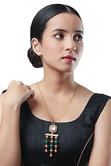 Micron Gold Finish Handcrafted Long Necklace With Kundan Polki