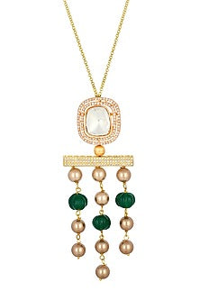 Micron Gold Finish Handcrafted Long Necklace With Kundan Polki