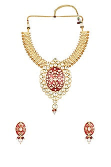 Micron Gold Finish Kundan Polki Choker Necklace Set