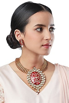 Micron Gold Finish Kundan Polki Choker Necklace Set