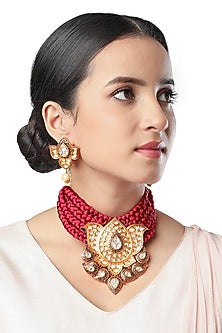 Micron Gold Finish Kundan Polki Choker Necklace Set