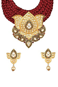 Micron Gold Finish Kundan Polki Choker Necklace Set