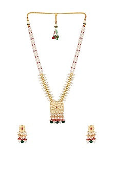 Micron Gold Finish Kundan Polki Long Necklace Set