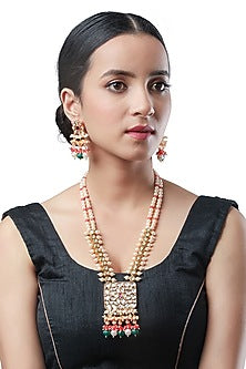 Micron Gold Finish Kundan Polki Long Necklace Set