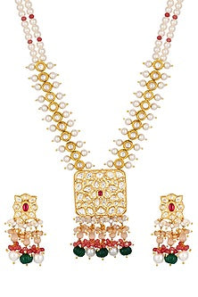 Micron Gold Finish Kundan Polki Long Necklace Set