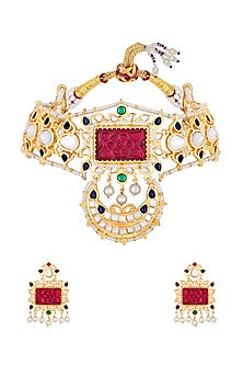 Micron Gold Finish Kundan Polki Choker Necklace Set