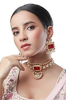 Micron Gold Finish Kundan Polki Choker Necklace Set