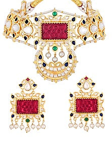 Micron Gold Finish Kundan Polki Choker Necklace Set
