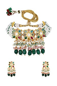 Micron Gold Finish Kundan Polki Choker Necklace Set