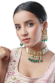 Micron Gold Finish Kundan Polki Choker Necklace Set