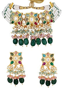 Micron Gold Finish Kundan Polki Choker Necklace Set