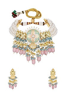 Micron Gold Finish Kundan Polki Choker Necklace Set