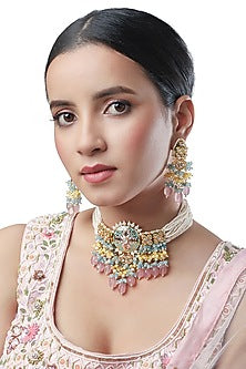 Micron Gold Finish Kundan Polki Choker Necklace Set