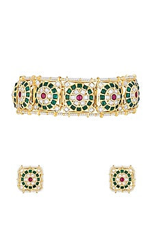 Micron Gold Finish Kundan Polki Choker Necklace Set