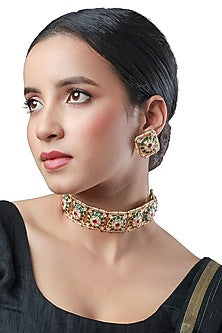 Micron Gold Finish Kundan Polki Choker Necklace Set