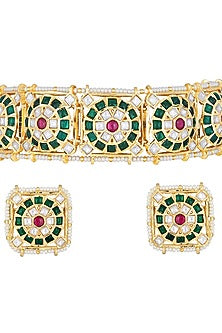 Micron Gold Finish Kundan Polki Choker Necklace Set