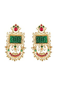 Micron Gold Finish Kundan Polki Dangler Earrings