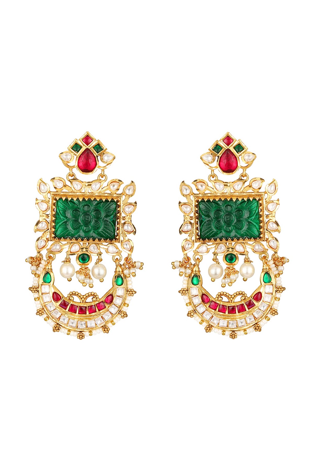Micron Gold Finish Kundan Polki Dangler Earrings