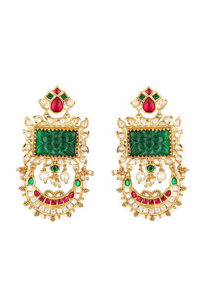 Micron Gold Finish Kundan Polki Dangler Earrings