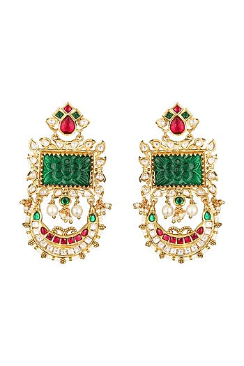 Micron Gold Finish Kundan Polki Dangler Earrings