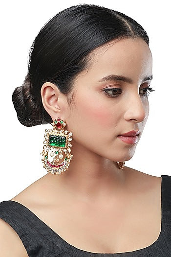 Micron Gold Finish Kundan Polki Dangler Earrings