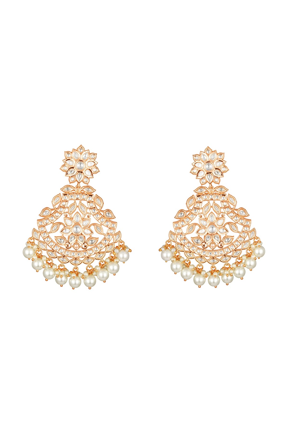 Micron Gold Finish Kundan Polki Chandbaali Earrings