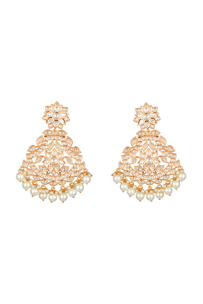 Micron Gold Finish Kundan Polki Chandbaali Earrings