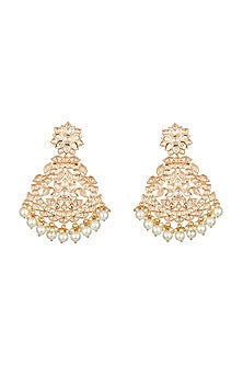 Micron Gold Finish Kundan Polki Chandbaali Earrings