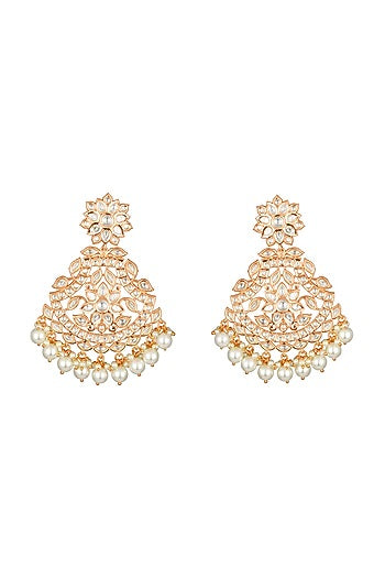 Micron Gold Finish Kundan Polki Chandbaali Earrings