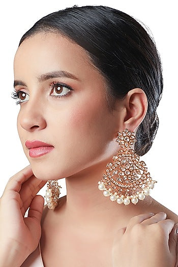 Micron Gold Finish Kundan Polki Chandbaali Earrings