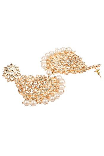 Micron Gold Finish Kundan Polki Chandbaali Earrings