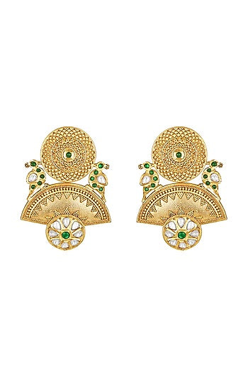 Micron Gold Finish Kundan Polki Dangler Earrings