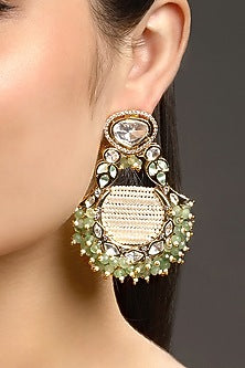Micron Gold Finish Moissanite Kundan Polki & Agate Chandbali Earrings