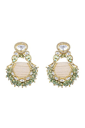 Micron Gold Finish Moissanite Kundan Polki & Agate Chandbali Earrings