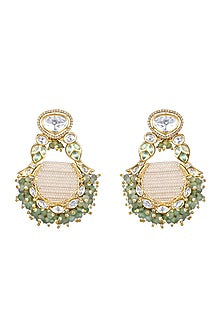 Micron Gold Finish Moissanite Kundan Polki & Agate Chandbali Earrings
