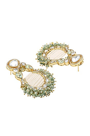 Micron Gold Finish Moissanite Kundan Polki & Agate Chandbali Earrings